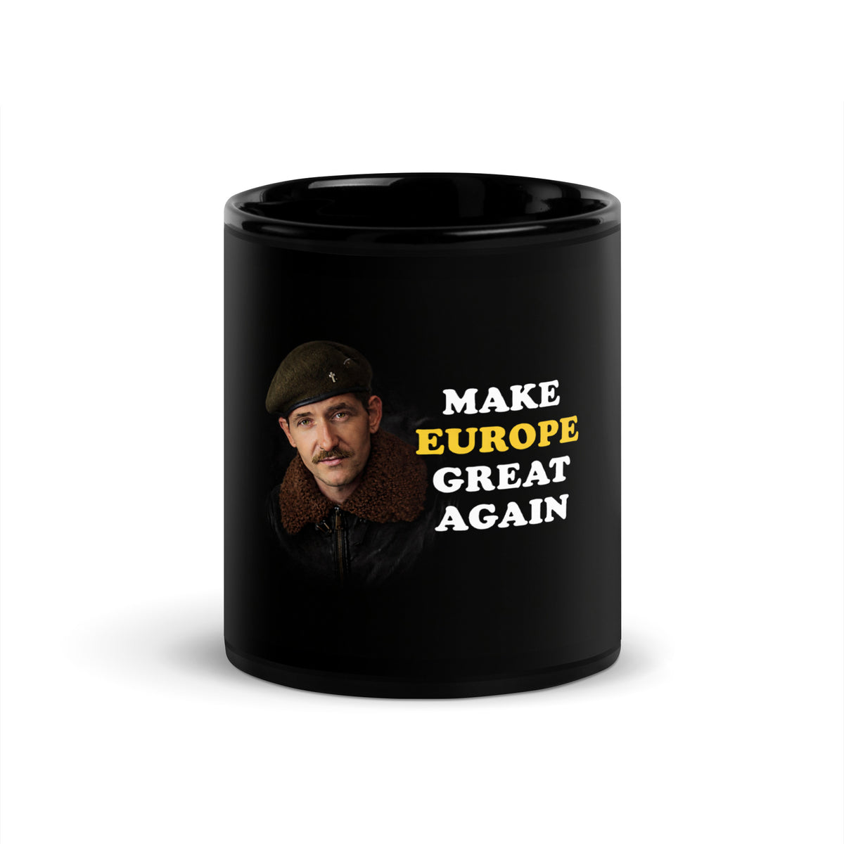 Rocco Polish x European People black glossy mug - Make Europe Great Again ceramic coffee mug 11oz